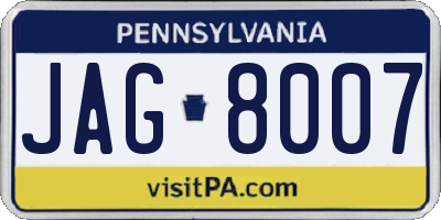 PA license plate JAG8007