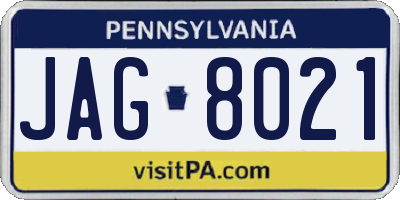 PA license plate JAG8021