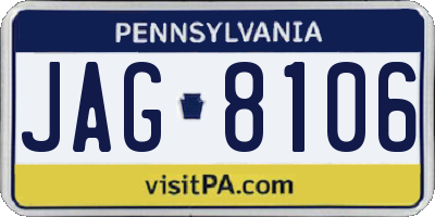 PA license plate JAG8106