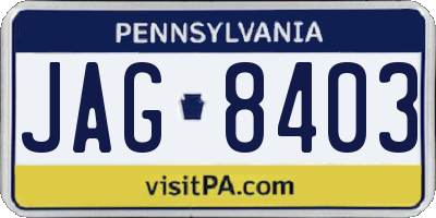 PA license plate JAG8403