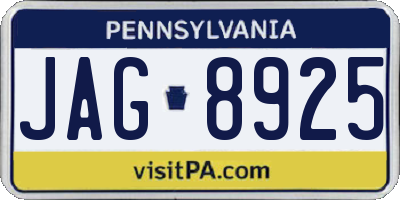PA license plate JAG8925