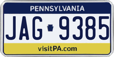 PA license plate JAG9385