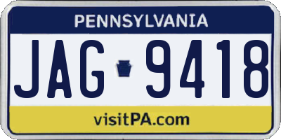 PA license plate JAG9418