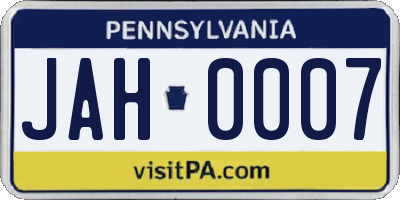 PA license plate JAH0007