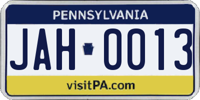 PA license plate JAH0013