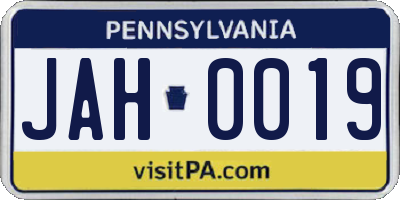 PA license plate JAH0019