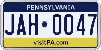 PA license plate JAH0047