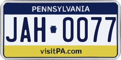 PA license plate JAH0077