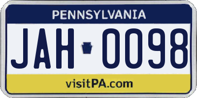 PA license plate JAH0098
