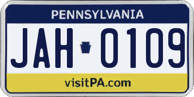PA license plate JAH0109