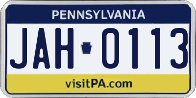 PA license plate JAH0113