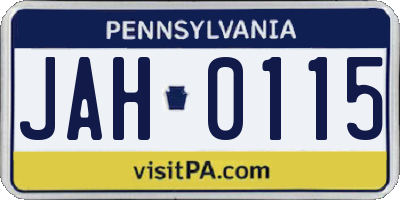 PA license plate JAH0115