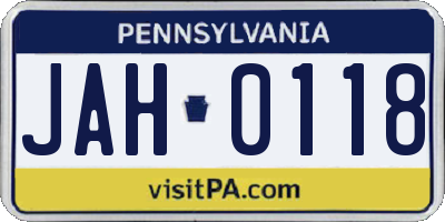 PA license plate JAH0118