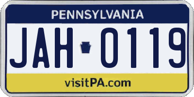 PA license plate JAH0119