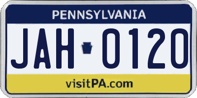 PA license plate JAH0120