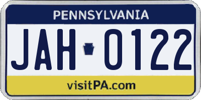 PA license plate JAH0122