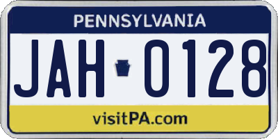 PA license plate JAH0128