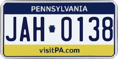 PA license plate JAH0138