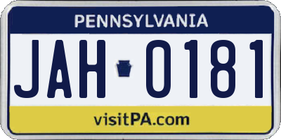 PA license plate JAH0181