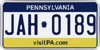 PA license plate JAH0189