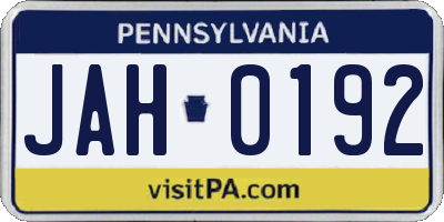 PA license plate JAH0192