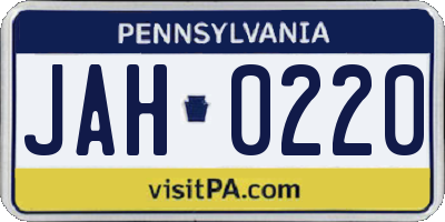PA license plate JAH0220