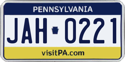 PA license plate JAH0221