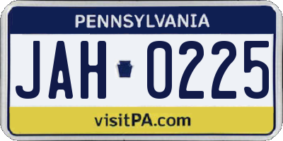PA license plate JAH0225