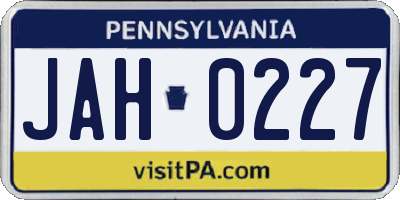 PA license plate JAH0227