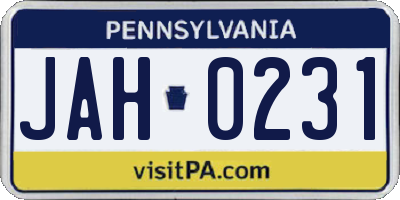 PA license plate JAH0231