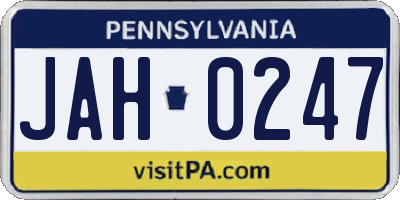 PA license plate JAH0247