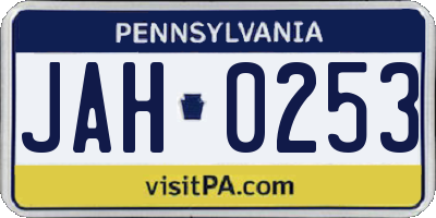 PA license plate JAH0253