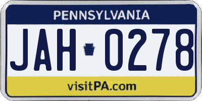 PA license plate JAH0278