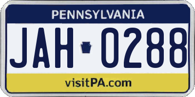 PA license plate JAH0288