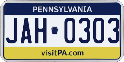 PA license plate JAH0303