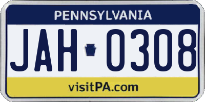 PA license plate JAH0308