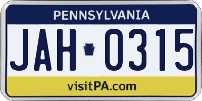 PA license plate JAH0315