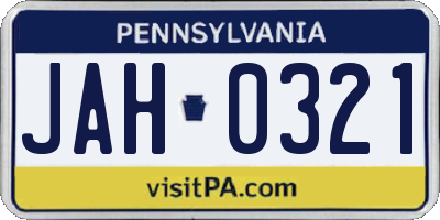 PA license plate JAH0321