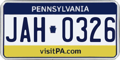 PA license plate JAH0326