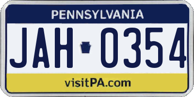 PA license plate JAH0354