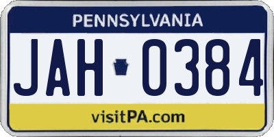 PA license plate JAH0384