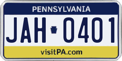 PA license plate JAH0401