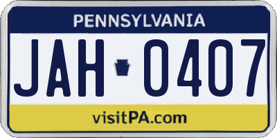 PA license plate JAH0407
