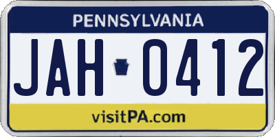 PA license plate JAH0412