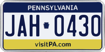 PA license plate JAH0430