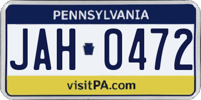 PA license plate JAH0472