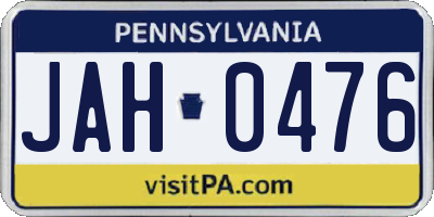 PA license plate JAH0476