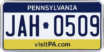 PA license plate JAH0509