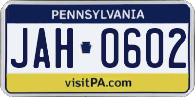 PA license plate JAH0602