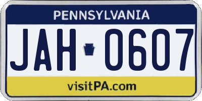 PA license plate JAH0607